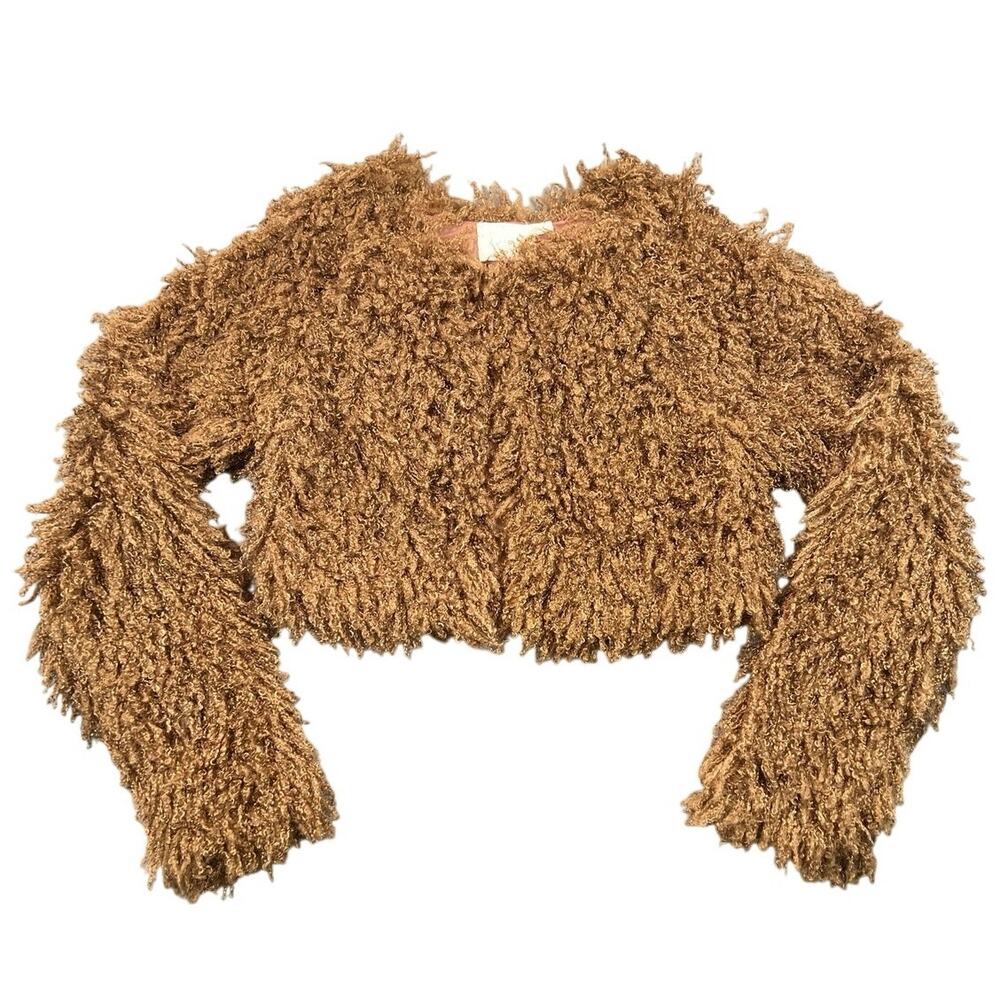 LUSH Women’s Brown Shaggy Faux Fur Cropped Jacket Bolero S M
